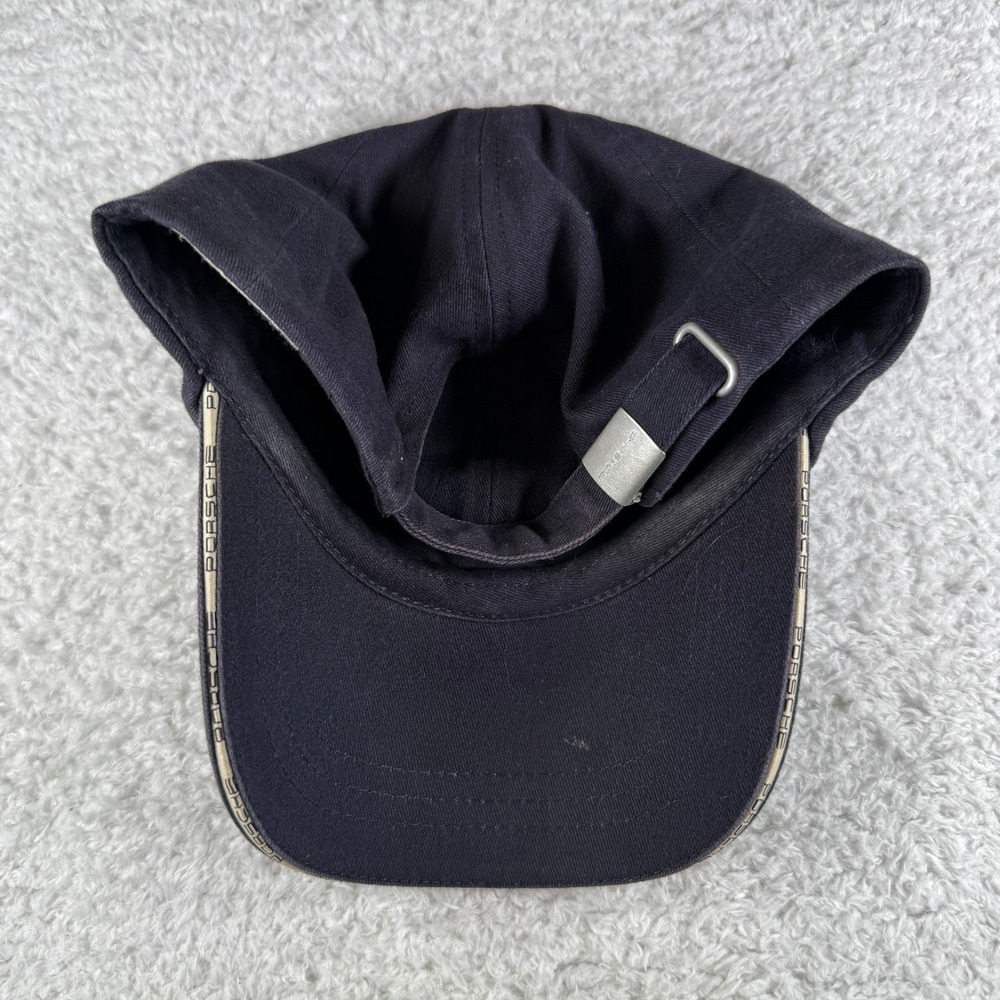 Vintage Y2K Porshe Adjustable Black Hat Cap Spellout White Strep Racing Car - Picture 2 of 3